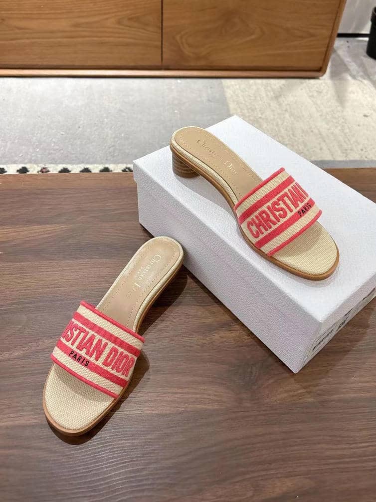 Dior Dway striped embroidered slide sandals, with heel-2